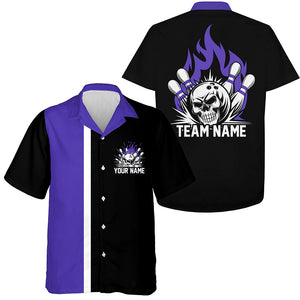 Custom Flame Skull Vintage Bowling Shirts For Men And Women, Halloween Bowling Outfits IPHW7256