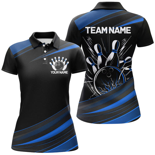 Black And Blue Custom Classic Ladies Bowling Shirts, Bowling Uniform For Team IPHW7265
