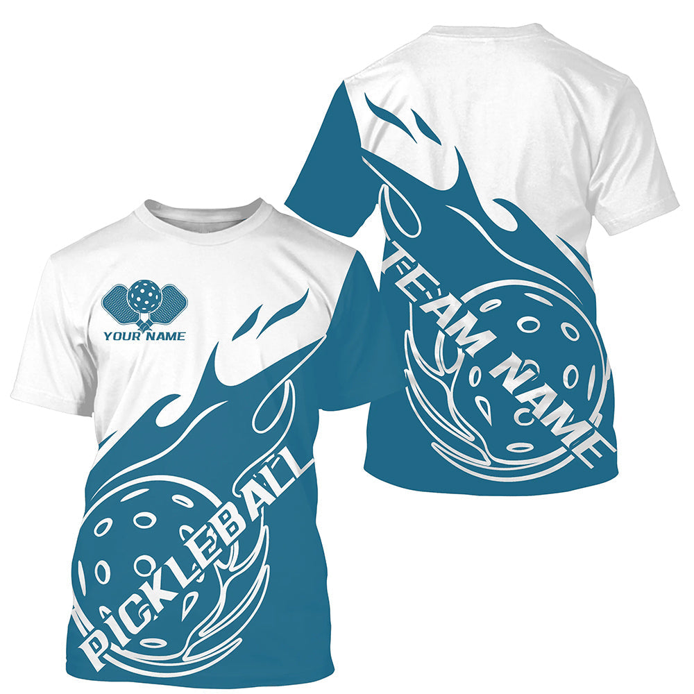 White And Blue Fire Pickleball Ball Custom Flame Pickleball T-Shirts For Men, Pickleball Team Shirts Outfit IPHW7780