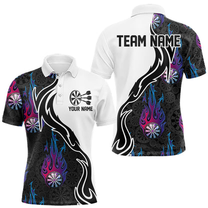 Blue And Purple Flame Dartboad Custom Dart Polo Shirts For Men, Dart Tournament Team Shirt IPHW8499