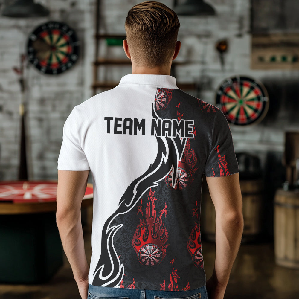 Black And Red Flame Dartboad Custom Dart Polo Shirts For Men, Dart Tournament Team Shirt IPHW8500