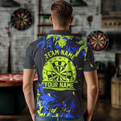 Blue And Green Splatter Personalized Dart Polo Shirts For Men, Dart Jerseys For Team IPHW8501