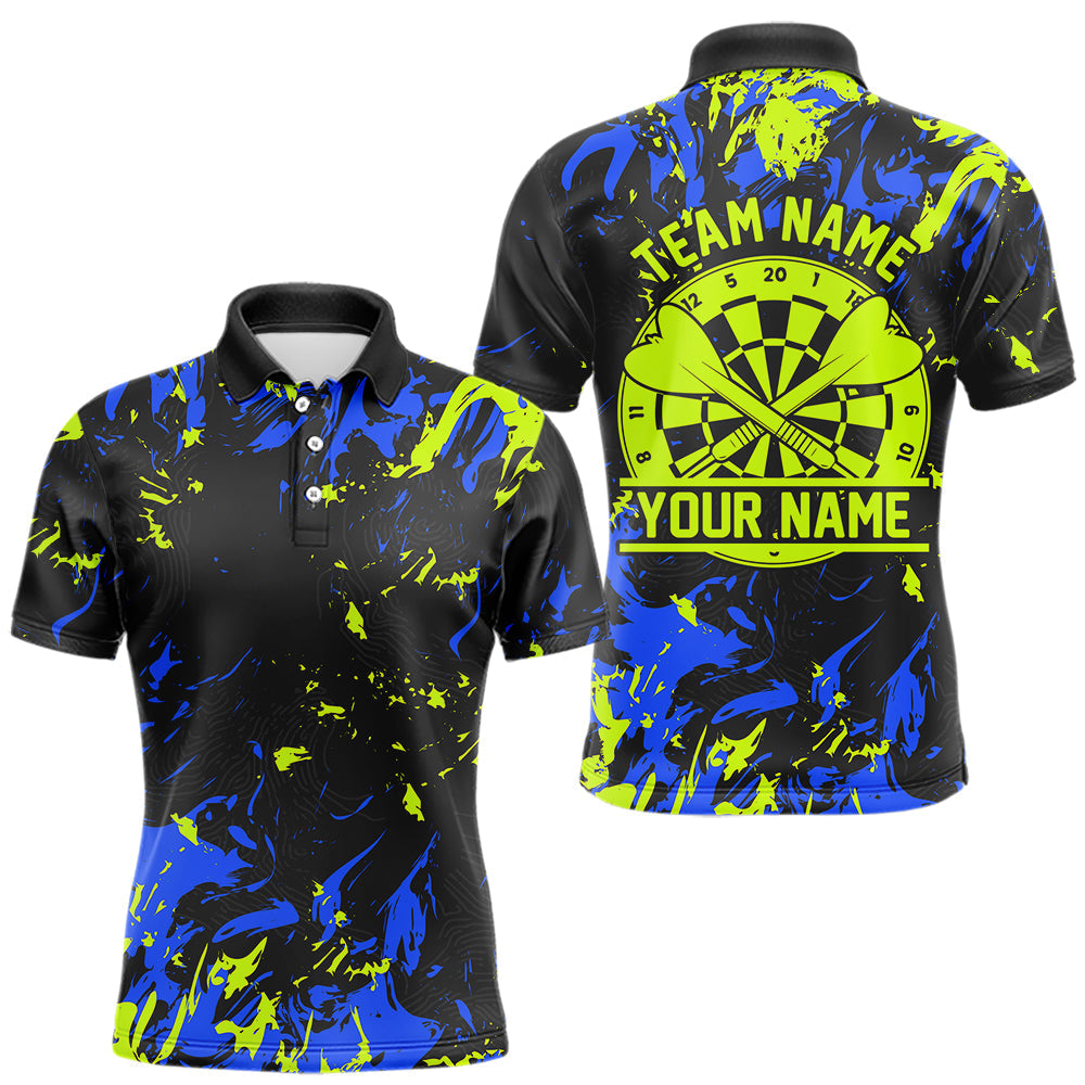 Blue And Green Splatter Personalized Dart Polo Shirts For Men, Dart Jerseys For Team IPHW8501