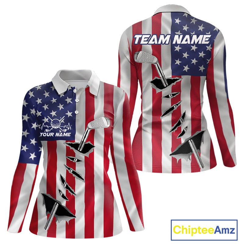 Custom US Flag Golf Club Patriotic Golf Team Shirt For Women, American Golfer Outfits IPHW10579