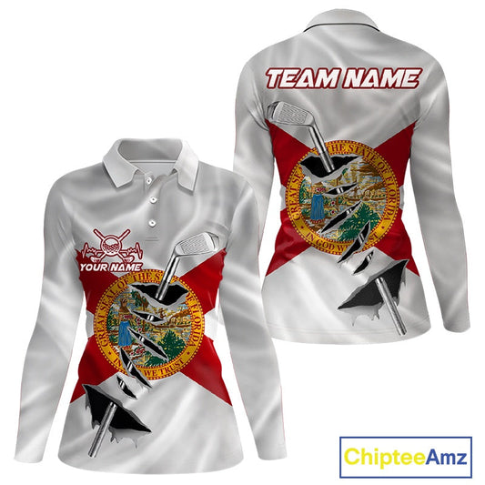 Custom Florida State Flag Golf Club Patriotic Golf Shirt For Women, Golfer Outfits IPHW10580