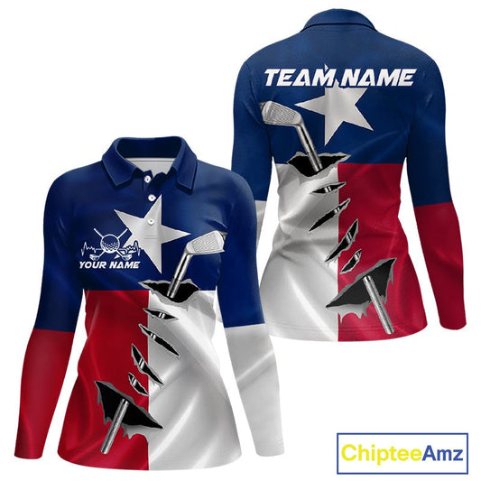 Custom Texas State Flag Golf Club Patriotic Golf Shirt For Women, TX Golfer Outfit IPHW10582