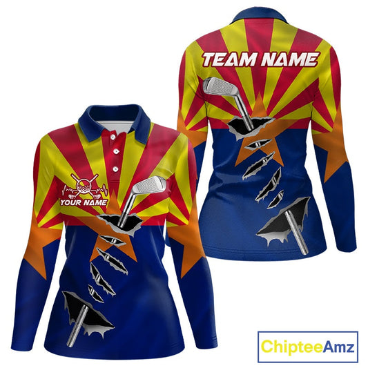 Custom Arizona State Flag Golf Club Patriotic Golf Shirt For Women, Golfer Outfits IPHW10583