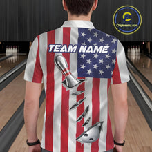 Load image into Gallery viewer, Custom US Flag Silver Bowling Ball And Pin Patriotic Bowling Shirts For Men Team Jerseys IPHW10588