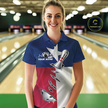 Load image into Gallery viewer, Custom Texas State Flag Silver Bowling Ball And Pin Patriotic Bowling Shirts For Women IPHW10592