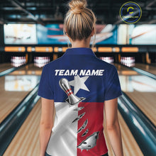 Load image into Gallery viewer, Custom Texas State Flag Silver Bowling Ball And Pin Patriotic Bowling Shirts For Women IPHW10592