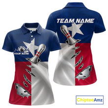 Load image into Gallery viewer, Custom Texas State Flag Silver Bowling Ball And Pin Patriotic Bowling Shirts For Women IPHW10592