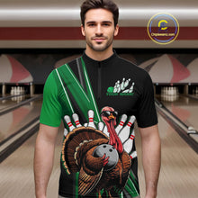 Load image into Gallery viewer, Black And Green Custom Funny Turkey Bowling Men Shirts, Bowling League Team Shirt IPHW10801
