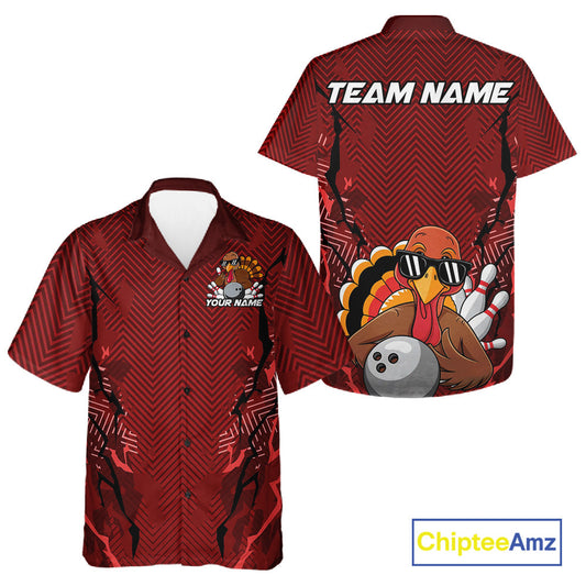 Red Custom Funny Turkey Bowling Jerseys, Bowling Team League Shirt Men And Women Bowlers Outfit IPHW10809