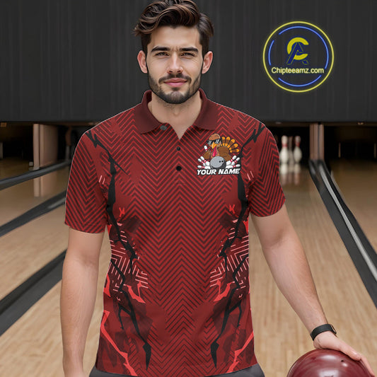Red Custom Funny Turkey Bowling Jerseys, Bowling Team League Shirt Men Bowlers Outfit IPHW10809