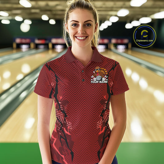 Red Custom Funny Turkey Bowling Jerseys, Bowling Team League Shirt Women Bowlers Outfit IPHW10809