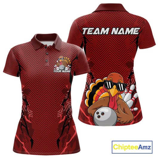 Red Custom Funny Turkey Bowling Jerseys, Bowling Team League Shirt Women Bowlers Outfit IPHW10809