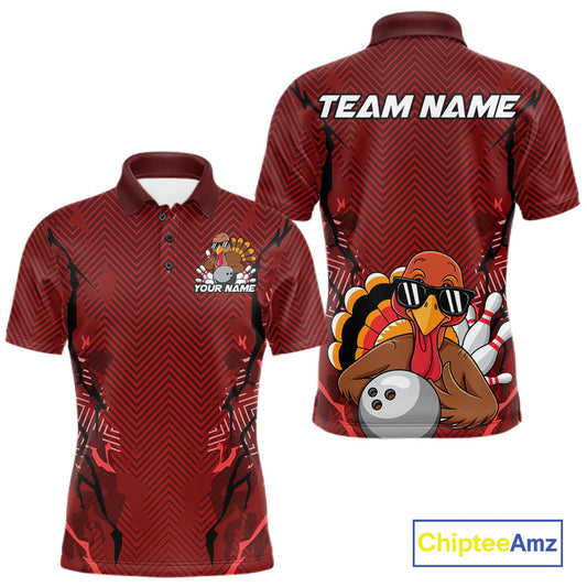 Red Custom Funny Turkey Bowling Jerseys, Bowling Team League Shirt Men Bowlers Outfit IPHW10809