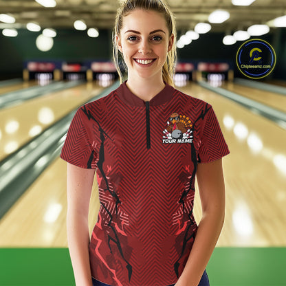 Red Custom Funny Turkey Bowling Jerseys, Bowling Team League Shirt Women Bowlers Outfit IPHW10809