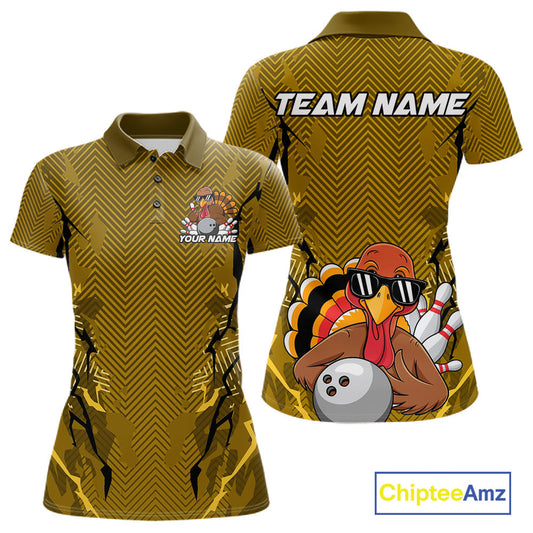 Yellow Custom Funny Turkey Bowling Jerseys, Bowling Team League Shirt Women Bowlers Outfit IPHW10810