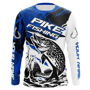 Personalized Pike Fishing Jerseys, Pike Long Sleeve Tournament Fishing Shirts Fishing Gifts | Blue IPHW6207