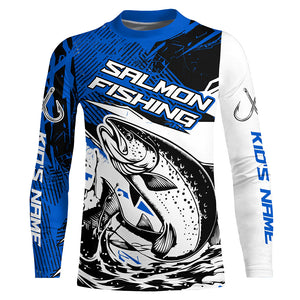 Personalized Chinook Salmon Fishing Jerseys, Salmon Performance Long Sleeve Fishing Shirts | Blue IPHW6208