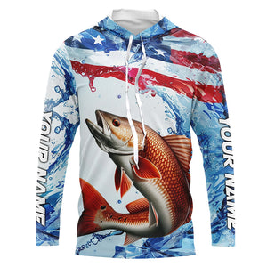 Redfish Fishing American Flag Long Sleeve Saltwater Fishing Shirts, Custom Redfish Fishing Jerseys IPHW6527