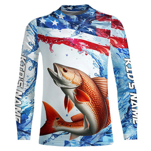 Redfish Fishing American Flag Long Sleeve Saltwater Fishing Shirts, Custom Redfish Fishing Jerseys IPHW6527