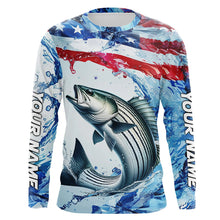 Load image into Gallery viewer, Striped Bass Fishing American Flag Saltwater Fishing Shirts, Custom Striper Fishing Jerseys IPHW6528