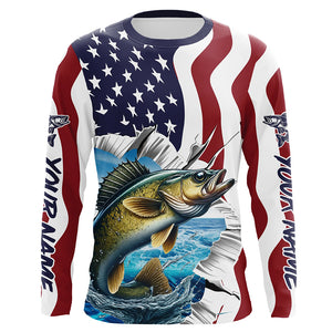 Custom American Flag Walleye Fishing Long Sleeve Shirts, Patriotic Walleye Fishing Jerseys IPHW6530