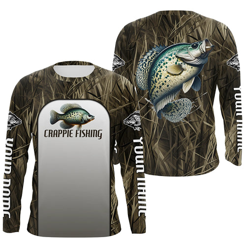 Crappie Fishing Grass Camo Custom Long Sleeve Fishing Shirts, Crappie Tournament Fishing Jerseys IPHW6532