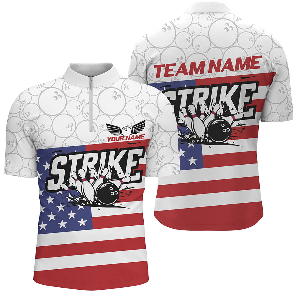 Custom American Flag Strike Bowling Shirts For Men And Women, Patriotic Bowling League Jerseys IPHW6695