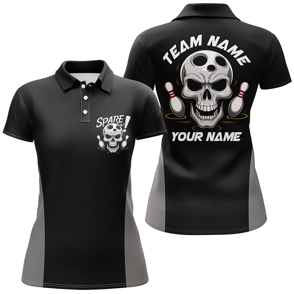 Custom Skull Bowling Shirts For Women, Spare Me Bowlers Outfit Bowling Apparel IPHW6699