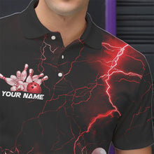 Load image into Gallery viewer, Custom Black And Red Thunder Lightning Bowling Tournament Polo Shirts For Men IPHW8521
