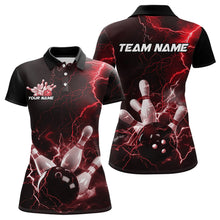 Load image into Gallery viewer, Custom Black And Red Thunder Lightning Bowling Tournament Polo Shirts For Women IPHW8521