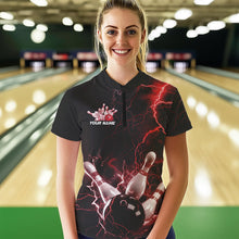 Load image into Gallery viewer, Custom Black And Red Thunder Lightning Bowling Tournament Quarter-Zip Shirts For Women IPHW8521