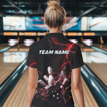 Load image into Gallery viewer, Custom Black And Red Thunder Lightning Bowling Tournament Quarter-Zip Shirts For Women IPHW8521