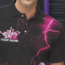 Load image into Gallery viewer, Custom Black And Pink Thunder Lightning Bowling Tournament Polo Shirts For Men IPHW8523