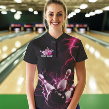 Load image into Gallery viewer, Custom Black And Pink Thunder Lightning Bowling Tournament Quarter-Zip Shirts For Women IPHW8523