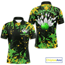 Load image into Gallery viewer, Custom Green And Yellow Camo Men Bowling League Shirt, Bowlers Jerseys Tournament Outfit IPHW10620