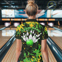 Load image into Gallery viewer, Custom Green And Yellow Camo Women Bowling League Shirt, Bowler Jersey Tournament Outfit IPHW10620
