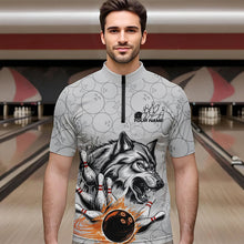 Load image into Gallery viewer, Custom Gray And Red Wolf Bowling Quarter-Zip Shirts For Men, Wolf Bowling Tournament Shirt IPHW8717