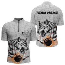 Load image into Gallery viewer, Custom Gray And Red Wolf Bowling Quarter-Zip Shirts For Men, Wolf Bowling Tournament Shirt IPHW8717