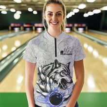 Load image into Gallery viewer, Custom Gray And Blue Wolf Bowling Womens Quarter-Zip Shirts, Wolf Bowling Tournament Shirt IPHW8718