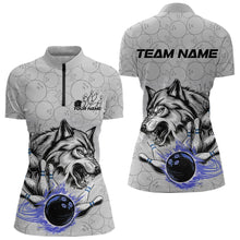 Load image into Gallery viewer, Custom Gray And Blue Wolf Bowling Womens Quarter-Zip Shirts, Wolf Bowling Tournament Shirt IPHW8718