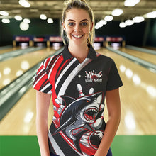 Load image into Gallery viewer, Custom Black And Red Shark Bowling Polo Shirts For Women,  Shark Bowling Team Jerseys IPHW8722