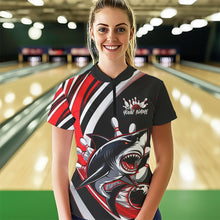 Load image into Gallery viewer, Custom Black And Red Shark Bowling Quarter-Zip Shirt For Women,  Shark Bowling Team Jerseys IPHW8722