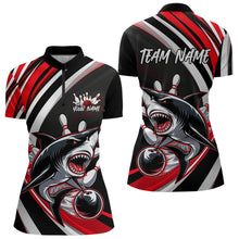 Load image into Gallery viewer, Custom Black And Red Shark Bowling Quarter-Zip Shirt For Women,  Shark Bowling Team Jerseys IPHW8722