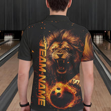 Load image into Gallery viewer, Custom Fire Flame Lion Bowling Team Polo Shirts For Men, Lion Bowling Tournament Shirt IPHW8979