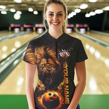 Load image into Gallery viewer, Custom Fire Flame Lion Bowling Team Quarter-Zip Shirt For Women, Bowling Tournament Shirt IPHW8979