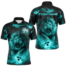 Load image into Gallery viewer, Custom Blue Flame Lion Bowling Polo Shirts For Men, Bowling League Shirt Team Uniform IPHW8982